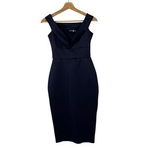 BooHoo Navy Blue U Neck Bodycon Midi Cocktail Dress 6